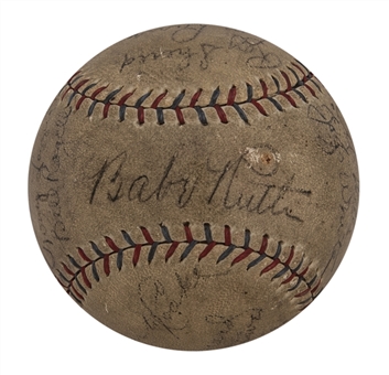 1930 New York Yankees & Detroit Tigers Multi Signed OAL Baseball With 21 Signatures Including Babe Ruth, Lou Gehrig, Tony Lazzeri, Bill Dickey and Earl Combs (Beckett)